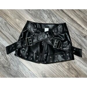 Sumwon Black Faux Leather Grommet Belted Mini Skirt Goth Punk Edgy Size Small